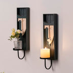Set of 2 Boho Wall Decor, Modern Abstract Face Candle Sconces, Artistic Sculptural Design, 17.7 x 4.33 x 5.1 inches, Blackish Green - color: Blackish Green
