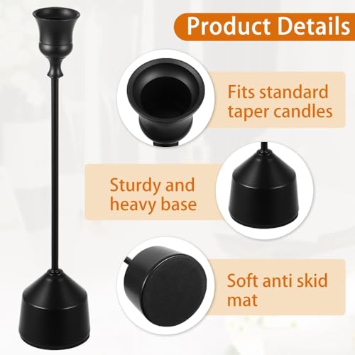 Elegant Vintage Black Candlestick Holders, Set of 3 Taper Candle Holders with Weighted Base for Wedding, Dining Table, Holiday Decor - color: Black