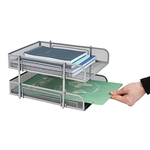 Mind Reader Stackable Paper Tray, Desktop Organizer, File Storage, Office, Metal Mesh, 2 Pc, Silver - color: Silver