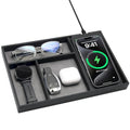 Valet Tray, Built in Wireless Charging Pad, Nightstand Organizer, Two-Toned Premium Vegan Leather Desk Bedside Caddy Organizer Tray for Keys, Watch, Wallet, Jewelry (Black+Gray) - color: Black+Gray