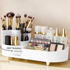 Rotating Vanity Organizer with Brush Holder, Large Spinning Makeup Skincare & Cosmetic Organizer, Countertop Perfume & Lotions Display Case (White) - color: Pure White