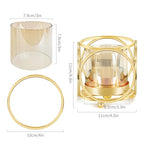Gold Hurricane Candle Holder with Metal Frame & Windproof Glass Lid, Geometric Cutouts for Weddings, Parties, Home Decor - size: Small