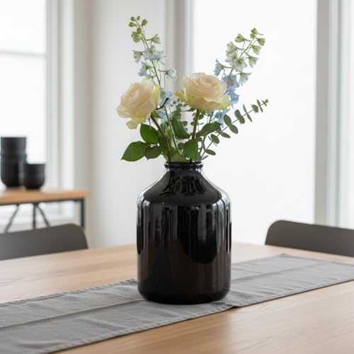 Sunddo Black Ceramic Vase - 7 Inch Modern Flower Vase for Pampas Grass, Minimalist Decorative Vases for Centerpieces, End Table, Wedding, Dining Table Decor, Bookshelf Decor - color: Black, size: 7 inch