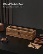 SONGMICS 6-Slot Watch Box, Watch Display Case with Large Glass Lid, Removable Watch Pillows, Velvet Lining, Gift Idea, Rustic Walnut UJOW006K01 - color: Rustic Walnut, size: 1 Layer 6 Slot