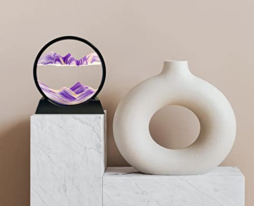 HYUGF Moving Sand Art Picture Decor, 3D Deep Sea Sandscape Liquid Motion, Round Glass Frame Display Flowing Sand Relaxing Gift for Kids Adults Home Office Work Desktop Decoration Toy (Purple, 7") - color: Purple, size: 7 inches