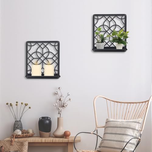 OYEFLY Metal Wall Candle Holder,Black Farmhouse Rustic Wall Art Decor (Style 1, Large) - size: Large