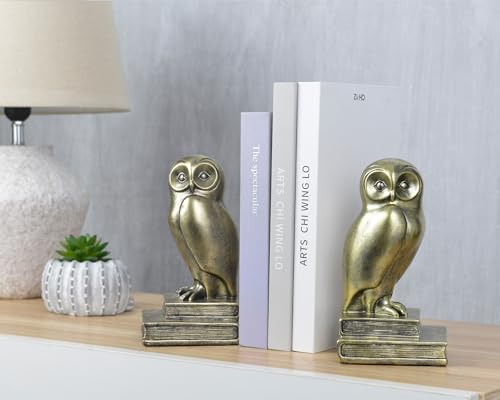 Vintage Gold Owl Bookends,Resin Animal Decorative Book Ends for Shelves,Book Holder with Anti-Slip Base,Luxurious Bird Bookends for Kids Rooms Office Home Decor,Unique Book Lover Gift - color: Gold