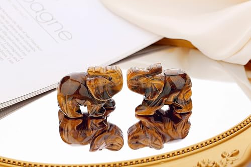 QINJIEJIE Tiger Eye Elephant Crystals Elephant Decor Healing Crystal Statue Pocket Polished Guardian Stones Figurine Office Room Cute Desk Gem Decor Spiritual Gift Christmas Meditation - color: Yellow Tiger Eye