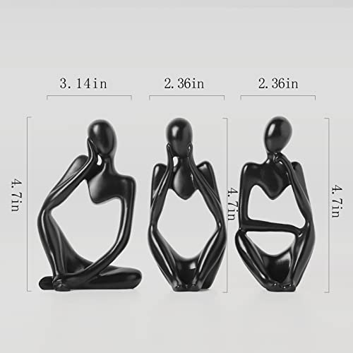 BrownLove 3pcs Decor Blcak Thinker Statue Abstract Art Sculpture，Resin Collectible Figurines for Home Living Room Office Shelf Decoration - color: Blcak