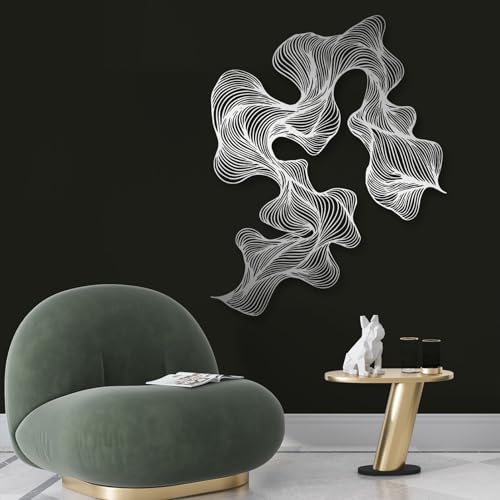 OZF Abstract Wave Metal Wall Art, Modern Luxury Wall Decor, Minimalist Abstract Line Art Hanging Decor, Contemporary Metal Sculpture for Living Room Bedroom Office (Silver, 35 x 28 in | 90 x 71cm) - color: Silver, size: 35"L x 28"W