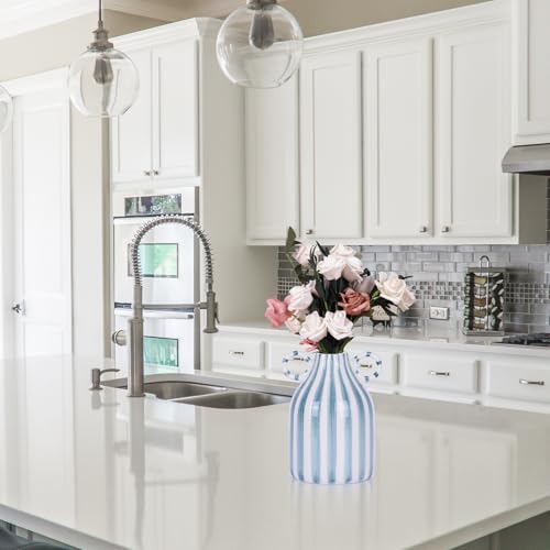 Ceramic Green and White Striped Vase, Hand-Painted Modern Minimalist Bohemian Decor, Central Dining Table, Kitchen Tabletop, Bookshelf, Bedroom Aesthetic Decoration (White Green) - color: White Green