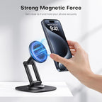 OMOTON 360°Rotating MS04 Magnetic Phone Stand for Desk, Adjustable Foldable Aluminum for MagSafe Cell Phone Stand Holder with Non-Slip Base, for iPhone 17/16/15/14 Pro Max Air, Black - color: Black