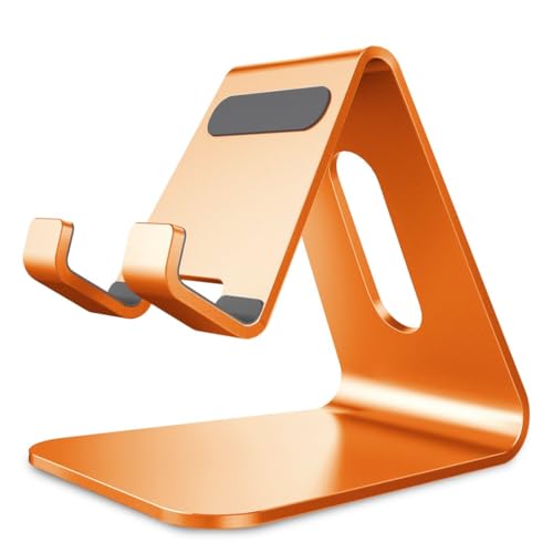 CreaDream Cell Phone Stand, Cradle, Holder, Aluminum Desktop Stand Compatible with Switch, All Smart Phone, iPhone 15 14 13 12 Pro Max Plus Mini Xr X Se 8 SE -Orange - color: Orange