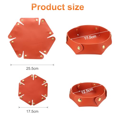 uxcell 2 Pcs Valet Tray for Women and Men, PU Leather Jewelry Tray Entryway Table Bedside Nightstand Catchall Storage Organizer for Jewelry Key Coin Watch Wallet (2 Size, Orange) - color: Orange