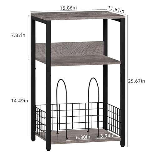 LELELINKY 3 Tier End Table,Record Player Stand with Storage Up to 100 Albums,Turntable Stand for Vinyl, Light Gray Records Shelf for Living Room Bedroom - color: Light Grey, size: Medium