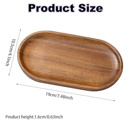 Small Wooden Tray, Oval Wood Serving Trays, Acacia Wood Platter for Coffee Tables, Dessert, Snack, Fruit, Bathroom Tray Charcuterie Board for Home Decor (S) - size: 7.3" x 4.1" x 0.6"