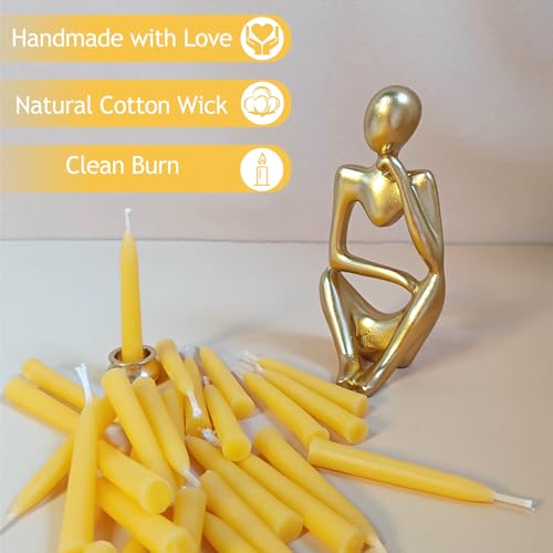 Meditation Beeswax Taper Candles Set, 20 Minute Pure Beeswax Mini Prayer Candles, 30 pcs Small Wishing Candle with Brass Candle Holders for Home Yoga - color: Beeswax, size: 30 Pack