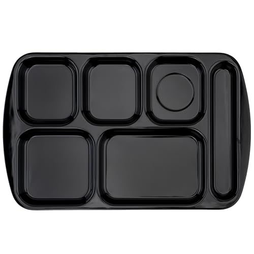 G.E.T. 6 Compartment School Cafeteria Tray, Right Handed, 10" x 15", Black (12 Pack) - color: Black, size: 10" x 15", style: 12 Pack Right Handed Trays