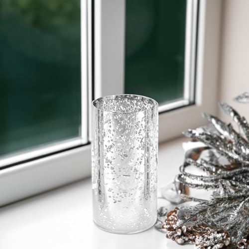 WGVI Hurricane Candle Holder Sleeve, W: 3", Ht: 6", Silver Speckled Glass Cylinder Open Both Ends, Chimney Tube Shade, 1 Piece - size: 3x6"H