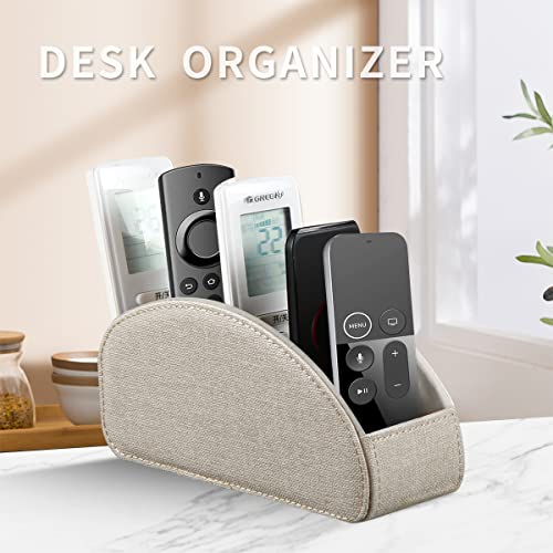 Remote Control Holder, Leather 5 Rooms Desk Organizer and Decorations for Living Room, Bedside Storage Remotes Caddy for TV Controllers/ Makeup Brush Pen/ Office Stationery/ Art Supplies/ Eyeglasses - color: Beige, size: Small