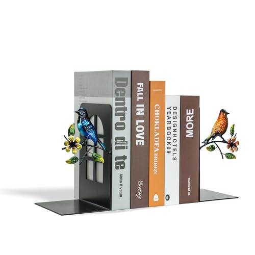 Metal Bookends, Decorative Book Ends for Shelves, Mother's Day Decor Nonskid Book Holder for Video Games/CD/DVD, Book Stopper, Black Mother's Day Decorations Gift - color: Birds Bookend