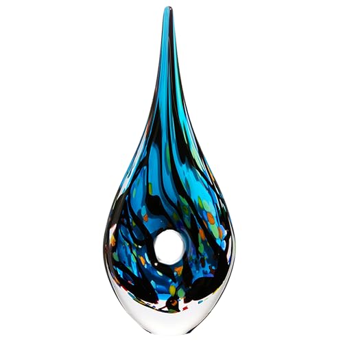 Luxury Lane Hand Blown Abstract Hollow Blue Tear Drop Sommerso Art Glass Sculpture for Home Decor 14 inch Tall Centerpiece Table Decoration - size: 14" tall