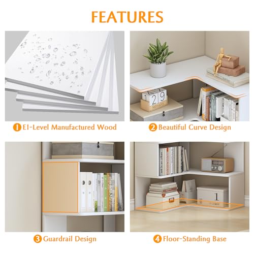 IOTXY 6-Tier L-Shaped Corner Bookshelf - 66" Tall Wooden Freestanding Bookcase with Open Shelf Units, Oak - color: Oak