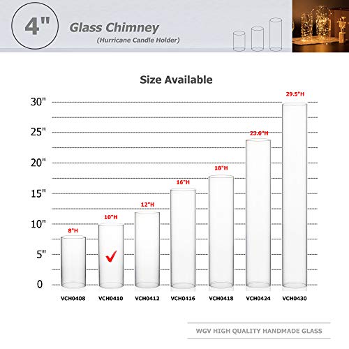 WGVI Hurricane Candle Holder Sleeve, Wide 4", Height 10", Clear Glass Cylinder Candleholder, Chimney Tube, Open Ended Candle Shade, 1 Piece - size: 4"x10"H