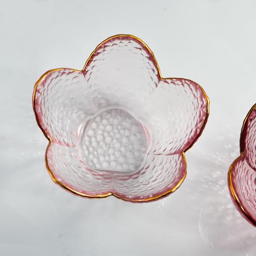 Pink Flower Jewelry Trinket Dish, Glass Ring Holder Tray, Small Trinket Bowl Gifts for Women - color: golden-edged pink
