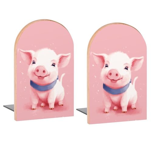 Cute Pink Pig Book Ends Decorative Wood Bookends for Shelves Kids Room Desk Home Office Book Stoppers for Magazines,Books, DVDs, 1 Pair/2 Pieces(5x3.1 in) - color: Pink Pig