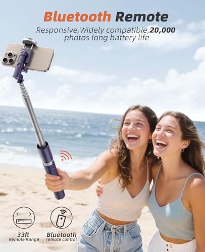 Vimose Phone Tripod & Selfie Stick with Remote, Portable, Lightweight for Video Recording Vlog, Extendable Travel Tripod Stand Compatible with iPhone Android, Purple, 62" - color: Purple