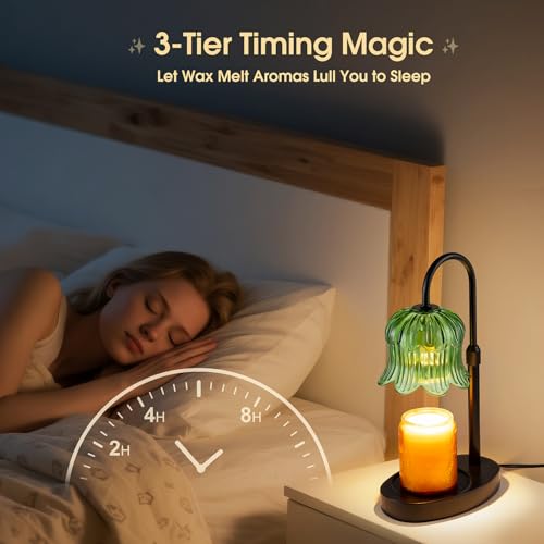 Candle Warmer Lamp Adjustable Timer Electric－Green Flower-Shaped Wax lamp - color: Green