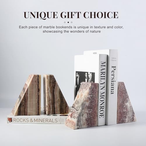Koville Natural Onyx Bookends for Shelves, Decorative Bookends for Heavy Books, Non-Slip Heavy Duty Book Stopper for CD/Movies, Aesthetic Decorative Book Ends for Bookshevles Table Home Decor - color: Onyx