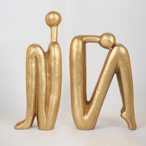 Thinker Cast Iron Bookends, Heavy-Duty Decorative Book End Stoppers for Shelves, Abstract Decor Aesthetic, Smooth Finish Book Holders for Office Decor, 1 Pair/2 Pieces, 9" - color: Thinkera Brass