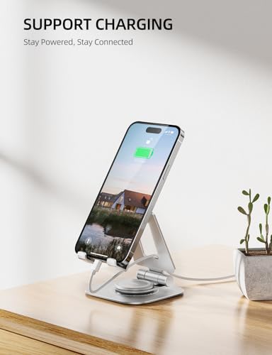 Nulaxy Rotatable Cell Phone Stand, Fully Adjustable Foldable Desktop Phone Holder Cradle Dock, Thick Case Friendly, Compatible with All Phones, Nintendo Switch, Silver - color: C-Silver