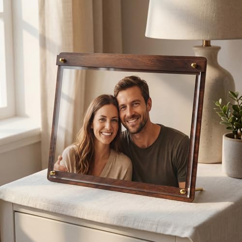 Novabright 2 Pack Acrylic Sign Holder 8.5 x 11with Walnut Wood Base, Tabletop Clear Commercial Display Stand for Store Restaurant Shop Office Poster Show