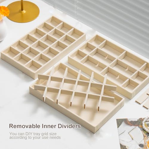 SPAKOWN Jewelry Trays Organizer for Drawer, 9 Set of Small Jewelry Display Case Storage Velvet Stackable Drawer Inserts Organizer for Necklaces Bracelets Earrings Rings (Beige) - color: Beige