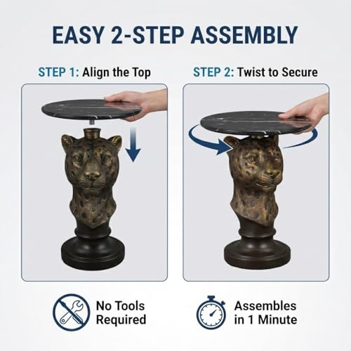 Leopard Head Sculptural Accent Table for Living Room & Entryway, 19.69" D x 24.80" H, Resin Animal End Table, Waterproof Outdoor Decor, Unique Gift for Housewarming - color: Leopard