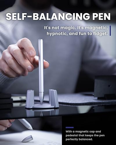 novium Hoverpen - Luxury Pen for Men & Women, Vertically Standing Executive Ballpoint Pen with Top Grade Free-Flowing Ink Refill, Metal Made, Unique Gifts, Luxury Pen for Men, Mens Gifts Ideas - color: Pearl Gray