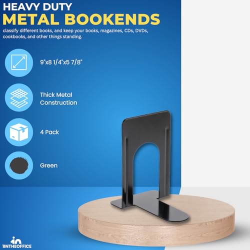 1InTheOffice Black Metal Bookends, 4/Pack - 8 1/4" x 5 7/8" x 9" Heavy Duty