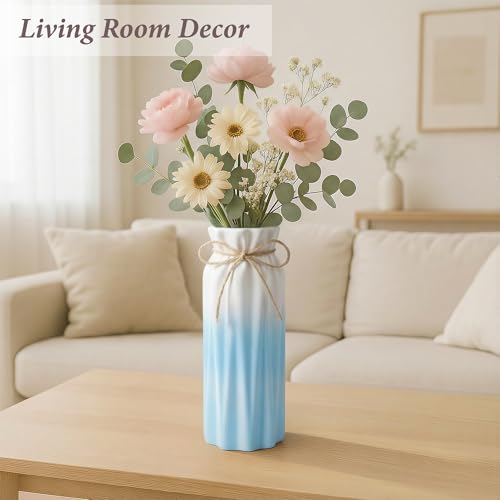 Gradient Blue Ceramic Bow Vase, Flower Vases Minimalism Style for Modern Home Decor, Decorative Vase for Living Room, Coffee Table, Office, Bookshelf and Farmhouse Table (Blue Gradient) - color: Blue Gradient