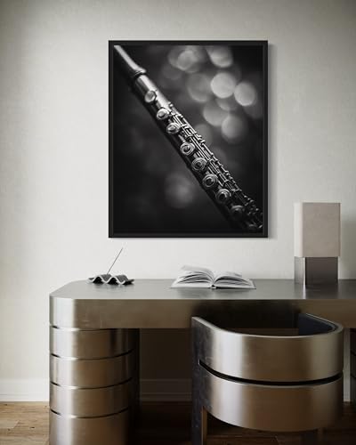 Flute Art Music Poster - Musical Instrumental Wall Art Print - Black and White - Photography Musical Art - Bedroom or Office Living Room Decor 137 (Flute, 16 x 20 inches, Unframed) - color: Flute, size: 20"L x 16"W