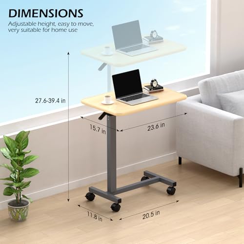 WOTURE Adjustable Overbed Table with Wheels, Pneumatic Height Adjustment, Ideal for Hospital Use or At Home as Bed Tray, Standing Desk, Bedridden & Mobility Needs, Maple - color: Maple
