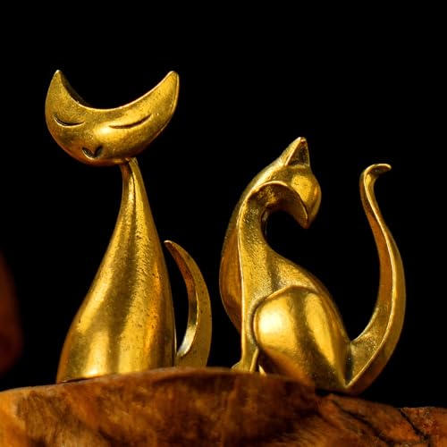 CHOVY Solid Brass Retro Art Cat Statue - 100% Handmade Collectible Figurine Elegant Sculptural Decor for Office Living Room & Shelf Vintage Oddities and Curiosities Premium Home Art Ornament - color: Art Cat a