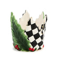 MACKENZIE-CHILDS Ceramic Pillar Candle Holder, Christmas Candle Dish, Short, Holly Leaf