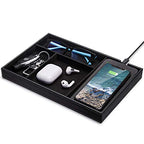 Valet Tray, Built in Wireless Charging Pad, Nightstand Organizer, Dresser Organizer, Mens Jewelry Box, Valet Charging Station, Faux Leather Valet Tray for Men and Women, (Black) - color: Black