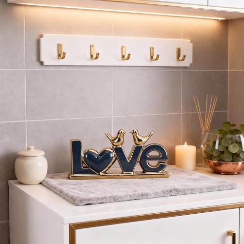 DOVDOV Blue and Gold Ceramic Love Sign Sculpture with Heart and Bird Statues, Modern Home Decor Accents for Living Room Coffee Table, TV Stand, Entryway and Shelf, Wedding or Housewarming Gift - color: Blg