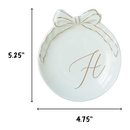 COLLECTIVE HOME - Personalized Initial Ceramic Jewelry Tray with Bow, Christmas Gift Ideas for Women, Small Gift for Girlfriend Wife, Ring Holder, Earrings Dish, Birthday Gift for Her (H) - color: H