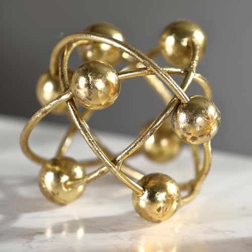6-inch Metal Round Orbital Sphere with Golden Orbit Balls, Decorative Gold Sphere Sculpture for Home Table Shelf Decor