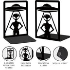 Alien Theme Bookends for Shelves, Spaceships and Aliens Book Ends Decorative Books Desk Organizer Book Stoppers to Hold Books Heavy Duty, Unique Bookshelf Decor for Home Decor - style: Alien